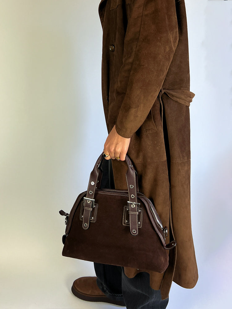 Braune Velourleder Handtasche Vintage