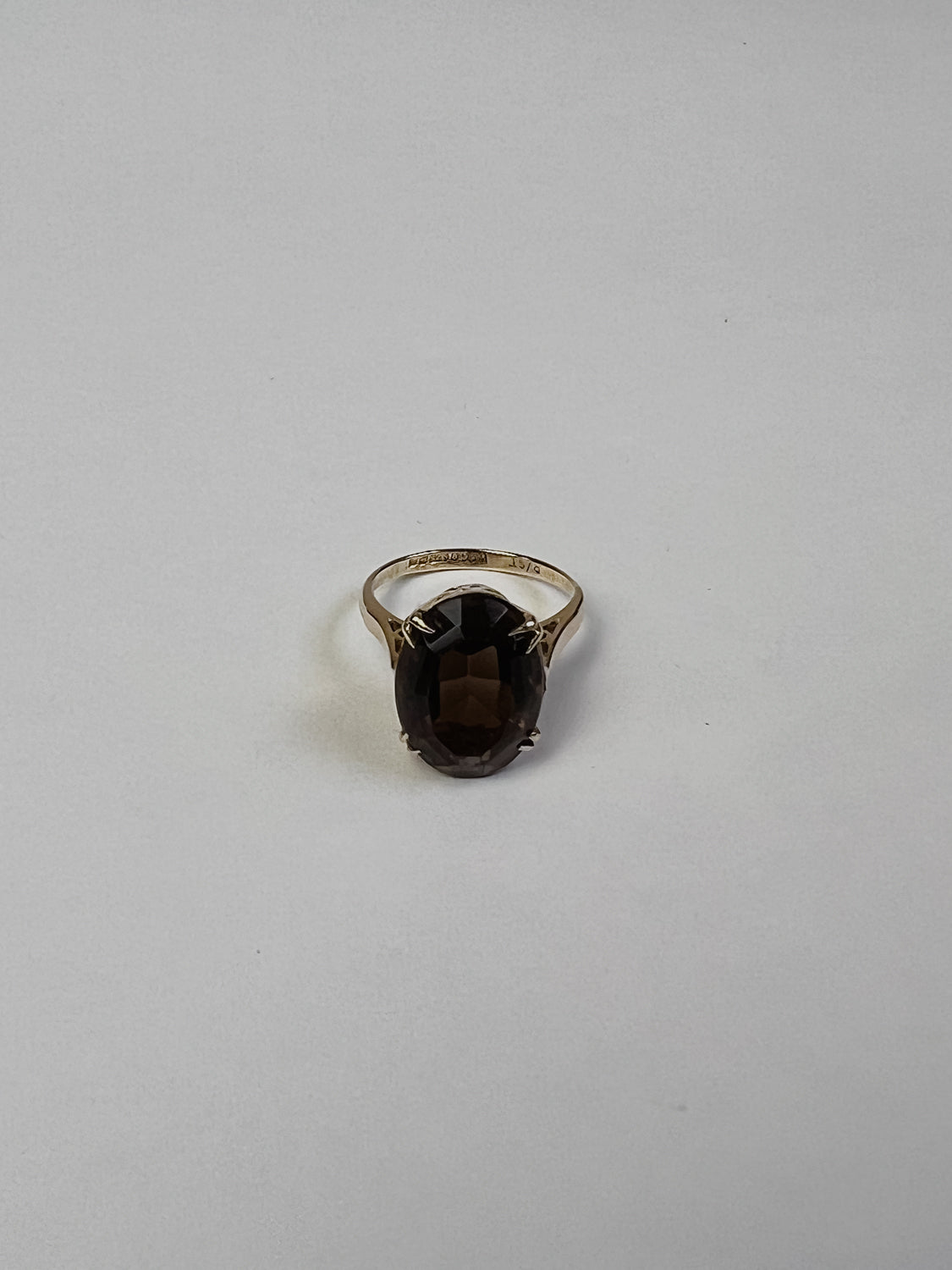 Vintage Ring Echtgold mit braunem Rauchquarz Edelstein