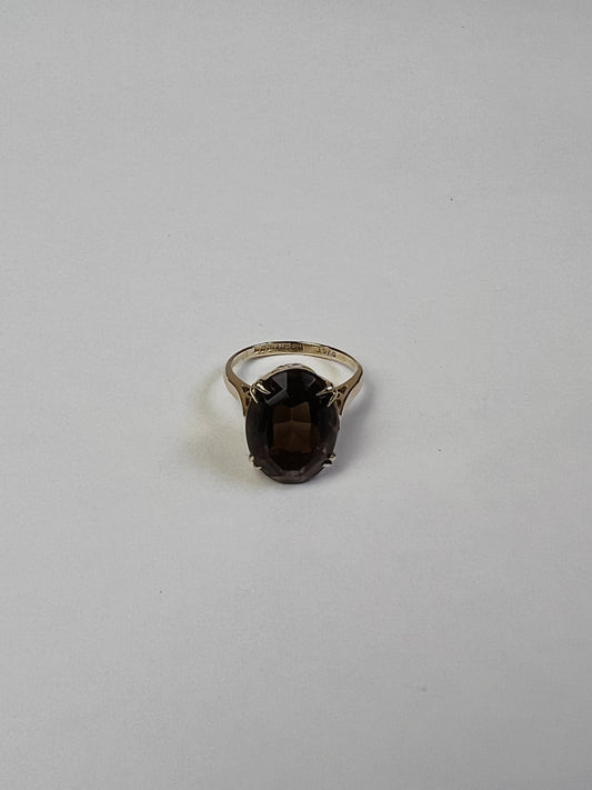 Vintage Ring Echtgold mit braunem Rauchquarz Edelstein