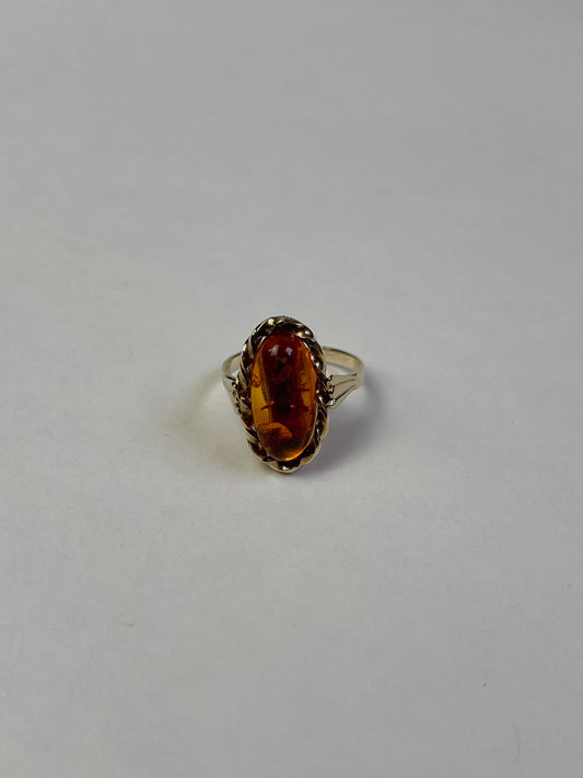 Vintage Ring Echtgold mit braunem Bernstein